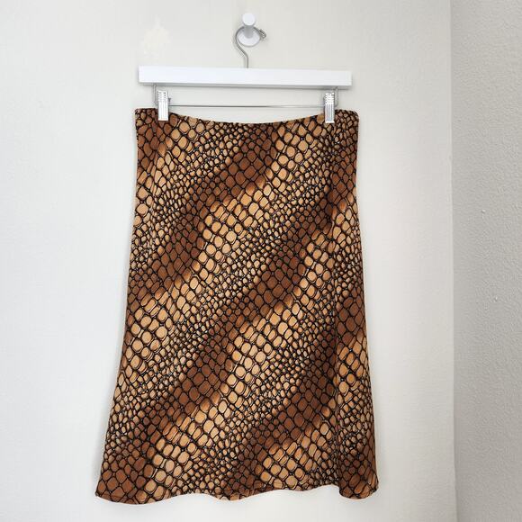 Vintage Y2K Sense Brown Snakeskin Print Bias Cut A-Line Midi Skirt M - Picture 5 of 8